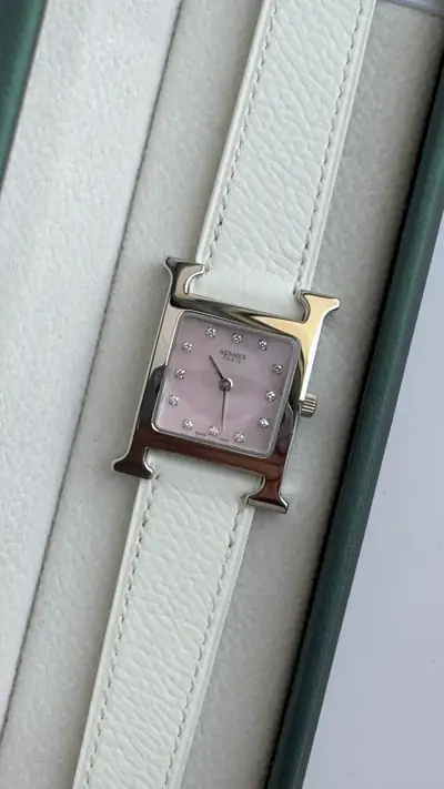 Hermès H Watch Small Model Pink Diamond Dial 3