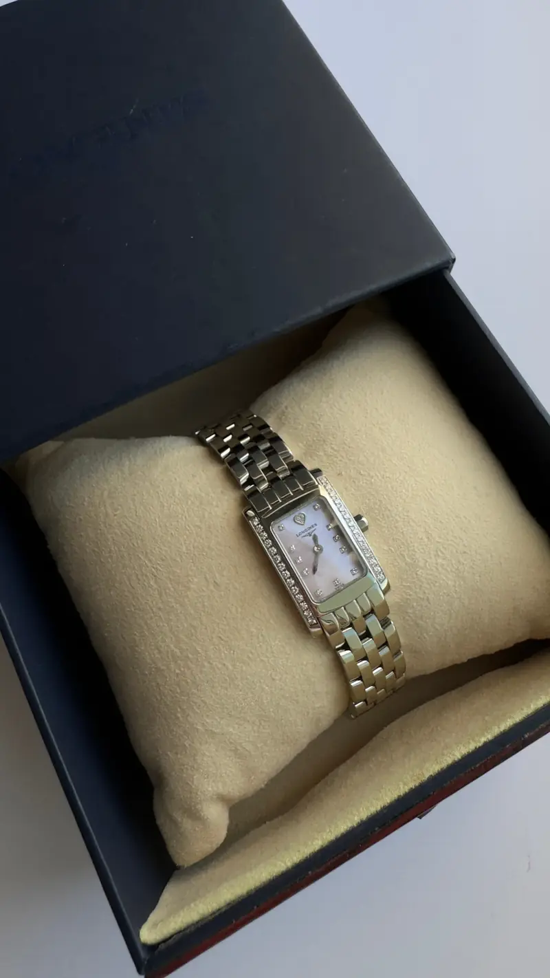 Longines Diamond-Set Pink Mother-of-Pearl Rectangular Watch