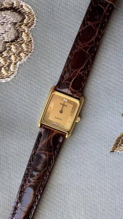 Rado Rectangular Gold-Tone Diamond Marker Watch 1