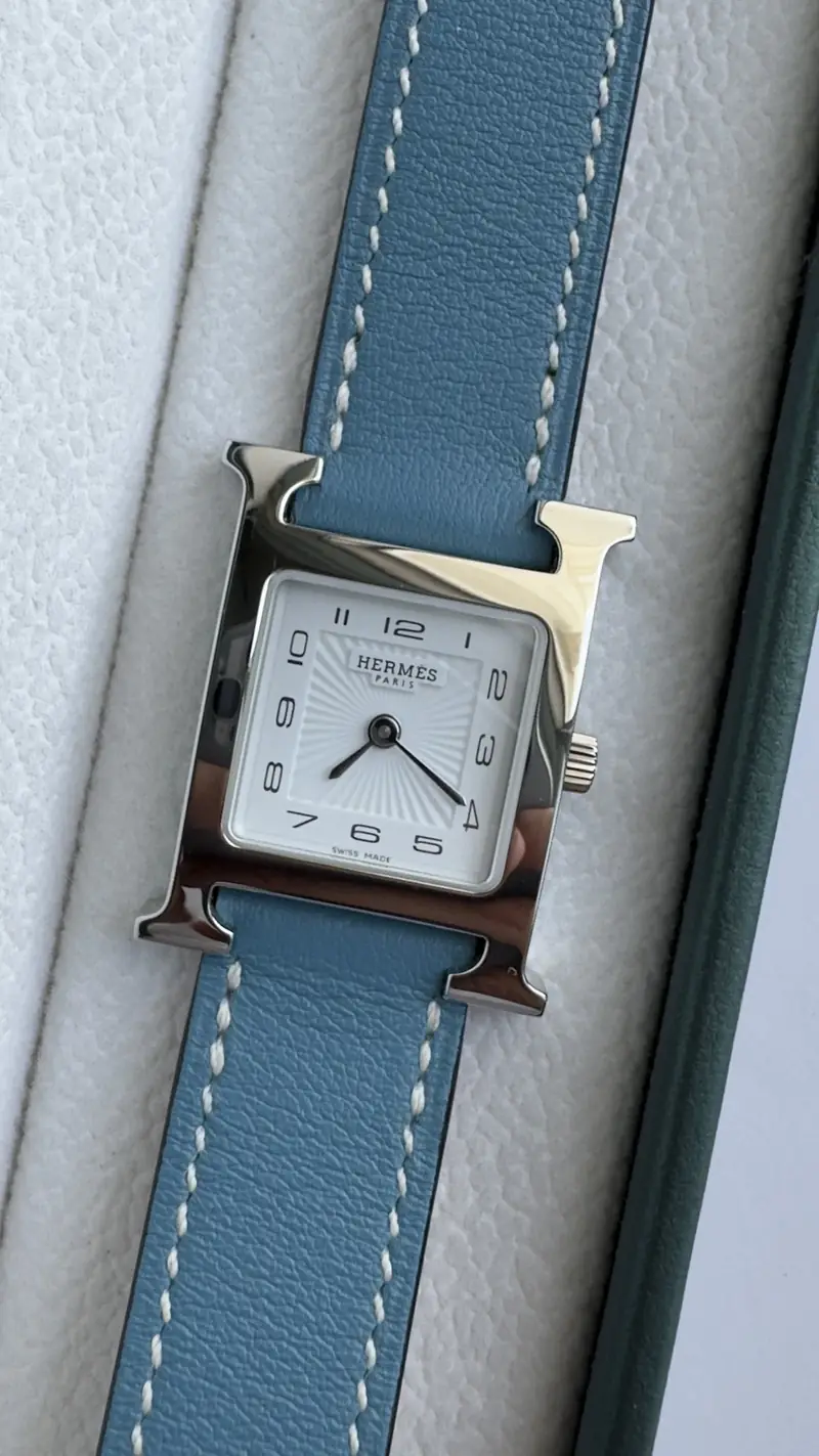 Hermes Small Double Tour Ladies Watch with Bleu Jean Strap — image 2