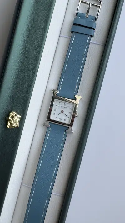 Hermes Small Double Tour Ladies Watch with Bleu Jean Strap 3