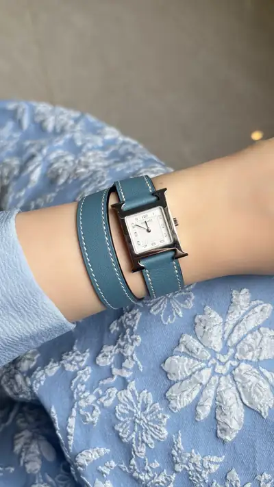 Hermes Small Double Tour Ladies Watch with Bleu Jean Strap 6