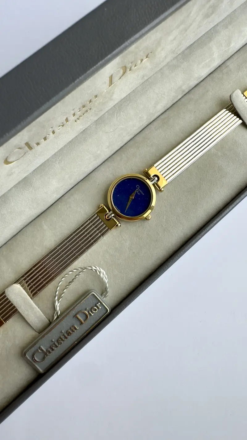 Elegant Christian Dior Blue Dial Watch with Gold Case