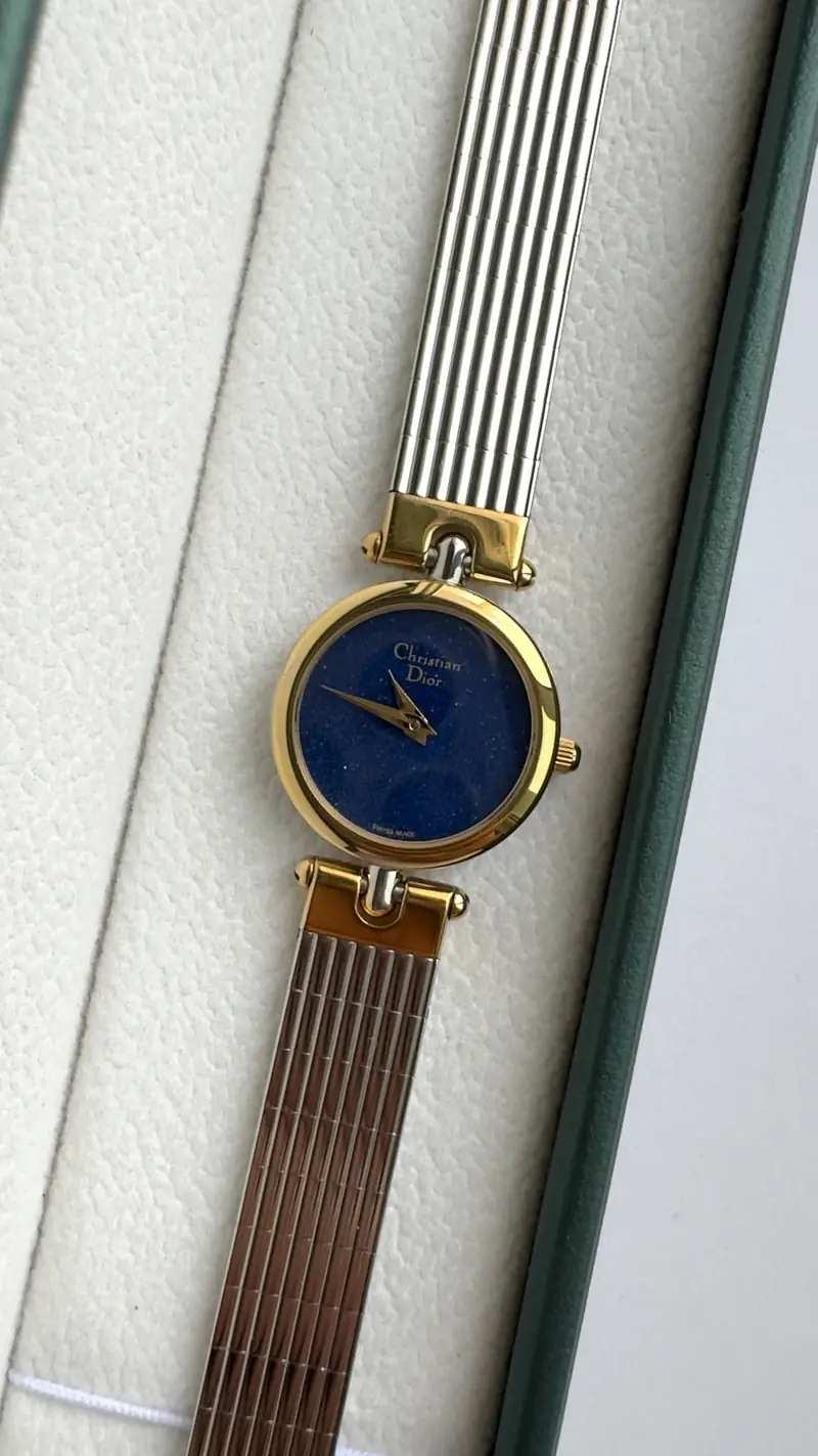 Elegant Christian Dior Blue Dial Watch with Gold Case — image 3