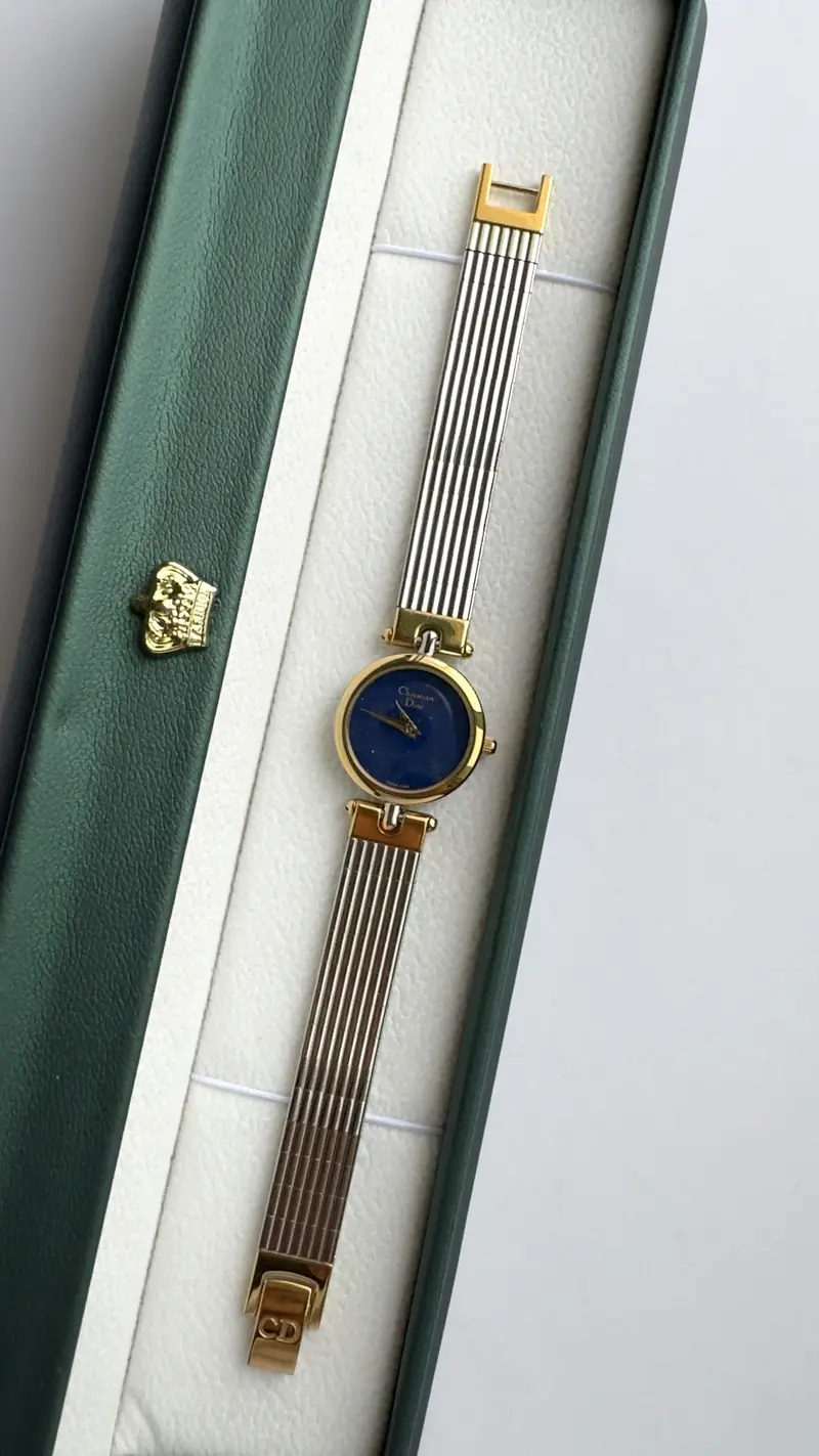 Elegant Christian Dior Blue Dial Watch with Gold Case — image 4