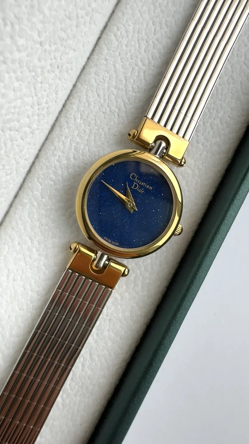 Elegant Christian Dior Blue Dial Watch with Gold Case — image 5