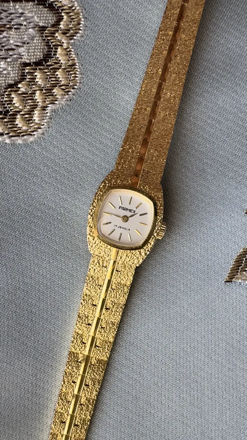Parmex Vintage Gold-Toned Textured Bracelet Watch