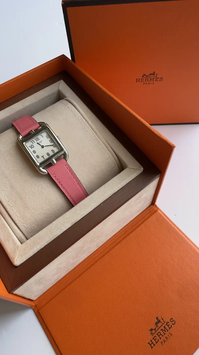 Hermes Cape Cod Pink Strap with Silver-Toned Case