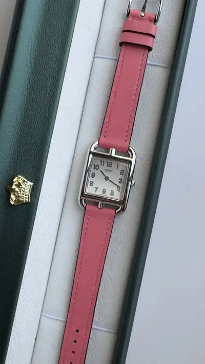 Hermes Cape Cod Pink Strap with Silver-Toned Case 4