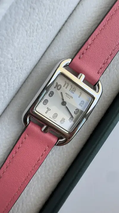Hermes Cape Cod Pink Strap with Silver-Toned Case 5