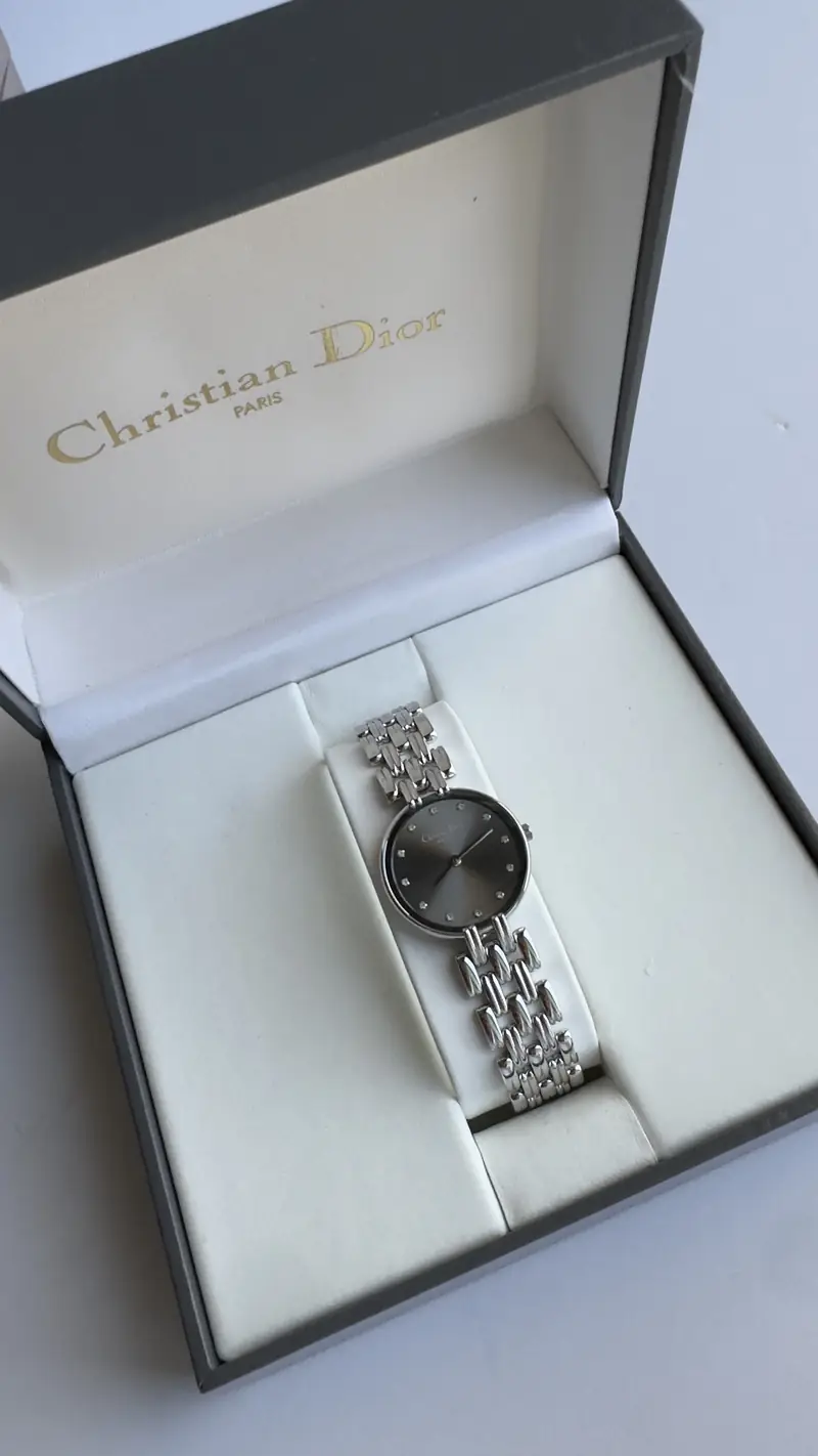Christian Dior Silver-Toned Bracelet with Grey Dial