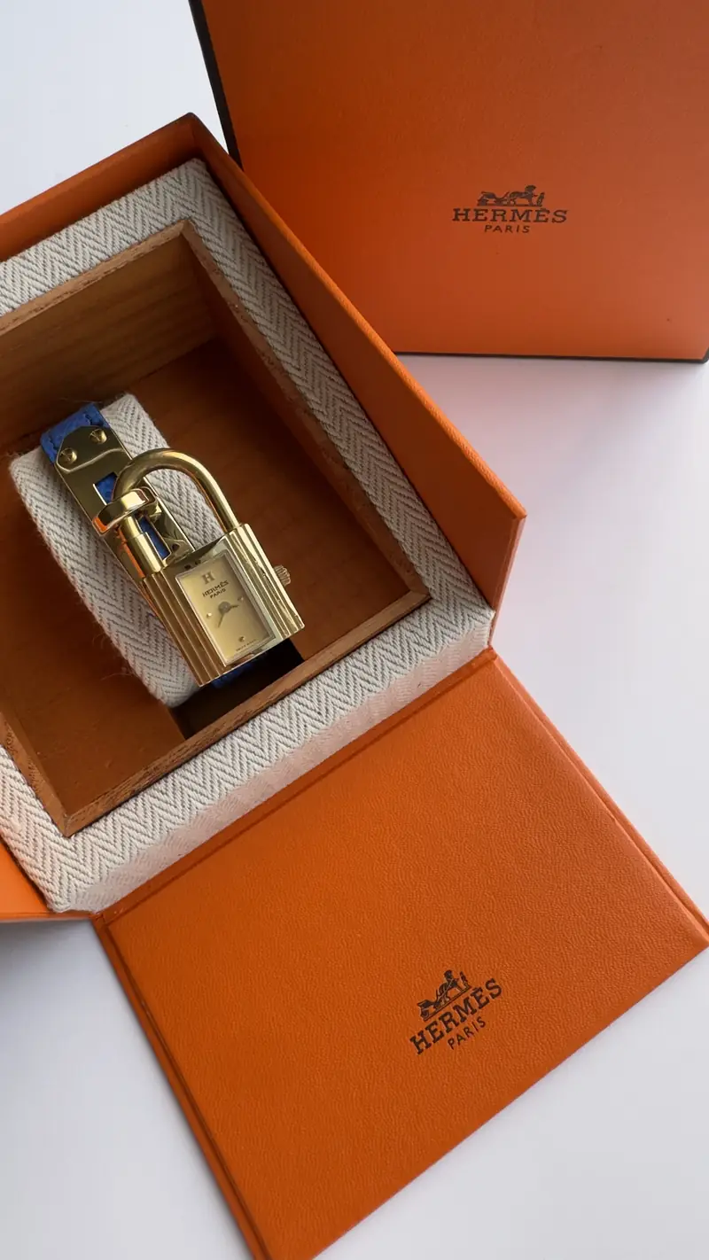 Hermes Kelly Vintage Watch with Blue Leather Strap