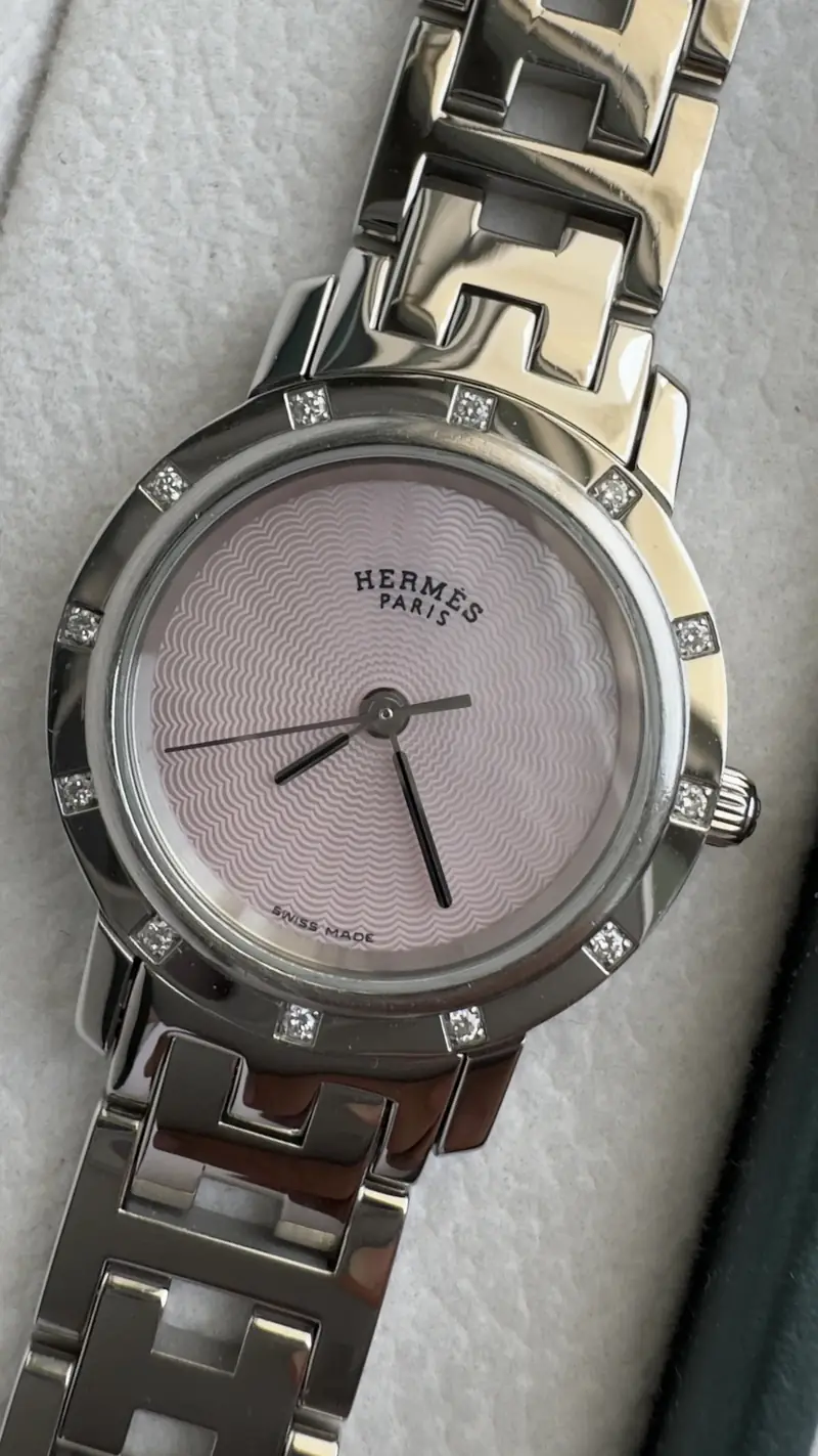Elegant Hermes Clipper Diamond Bezel Pink Dial Watch — image 2