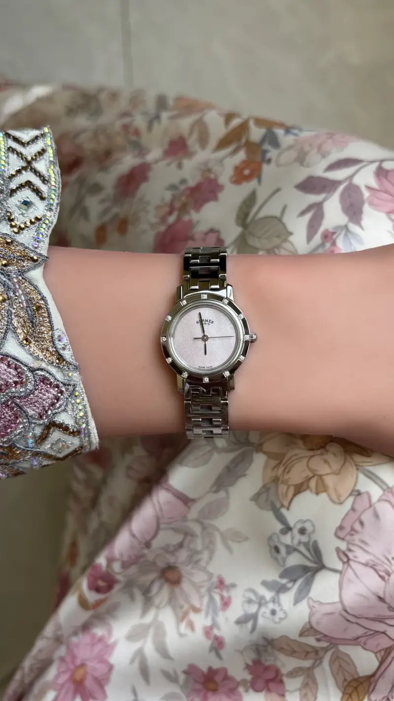 Elegant Hermes Clipper Diamond Bezel Pink Dial Watch — image 7