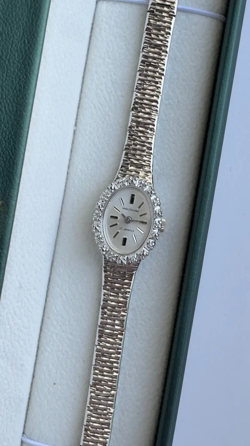Waltham Diamond-Set Oval Silver-Tone Bracelet Watch — image 4