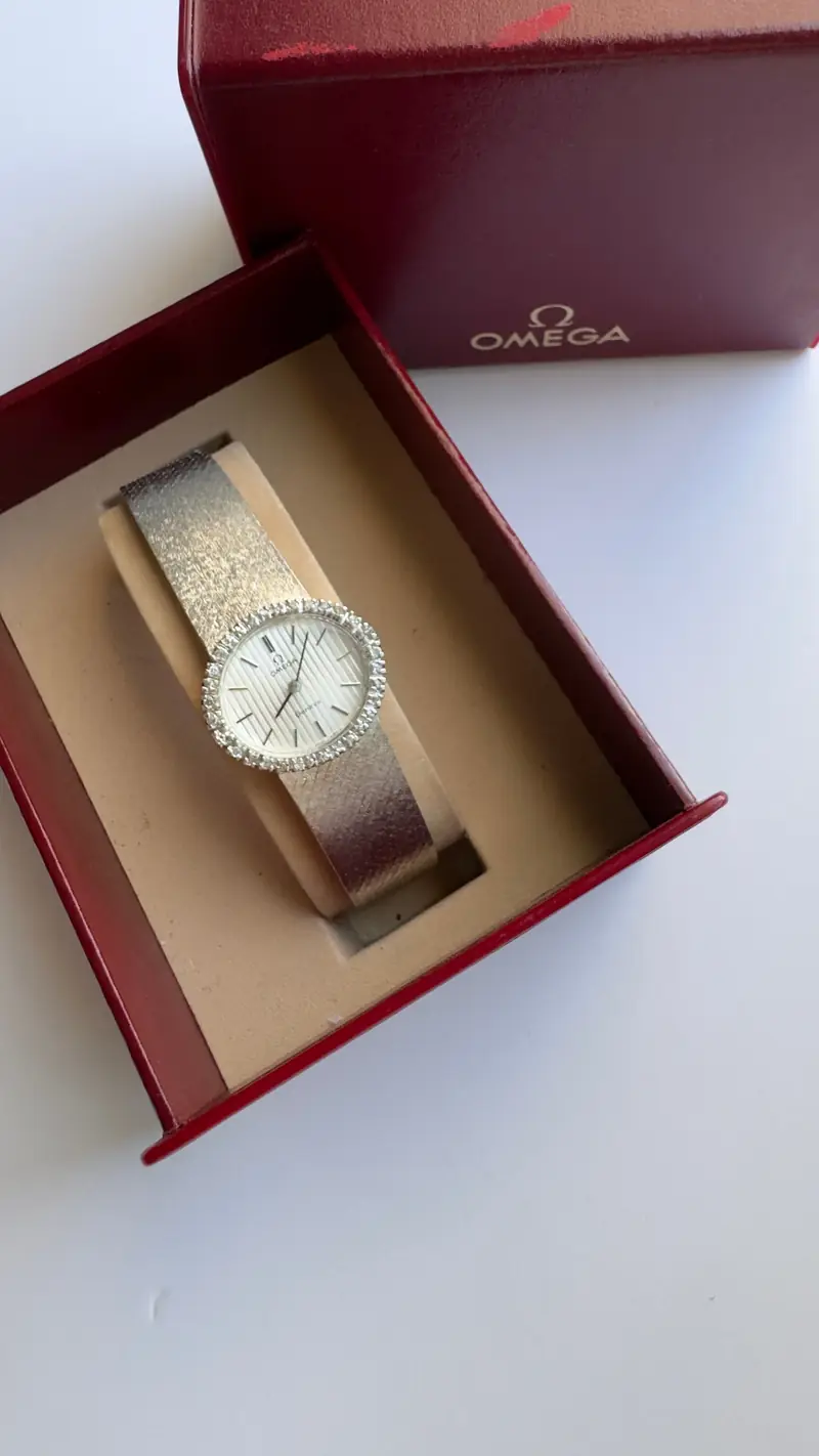 Omega Genève Diamond Bezel Textured Bracelet Watch