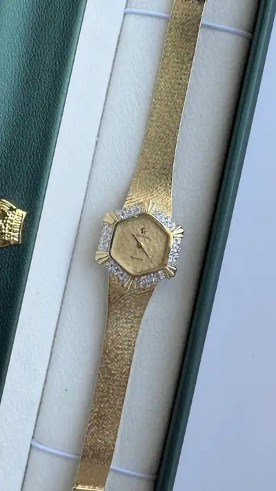 Omega 14K Solid Gold Diamond-Set Hexagonal Watch 5