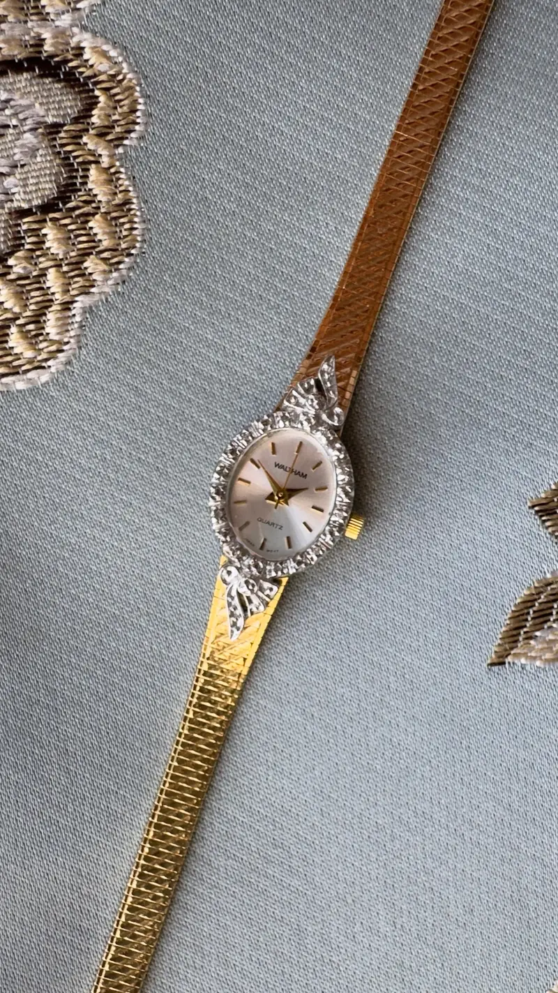 Waltham Diamond Bow-Detail Gold-Tone Bracelet Watch