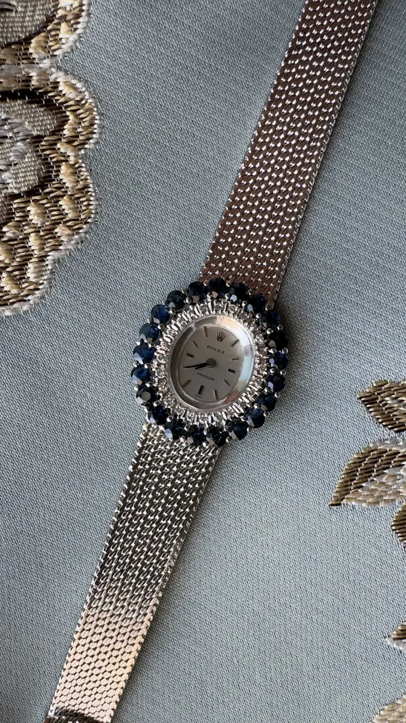 Rolex Precision Oval Watch with Diamonds and Sapphires