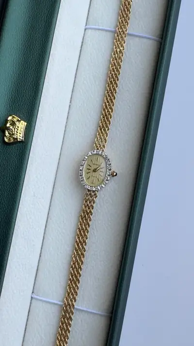 Geneve 14K Solid Gold Diamond Oval Bracelet Watch 4