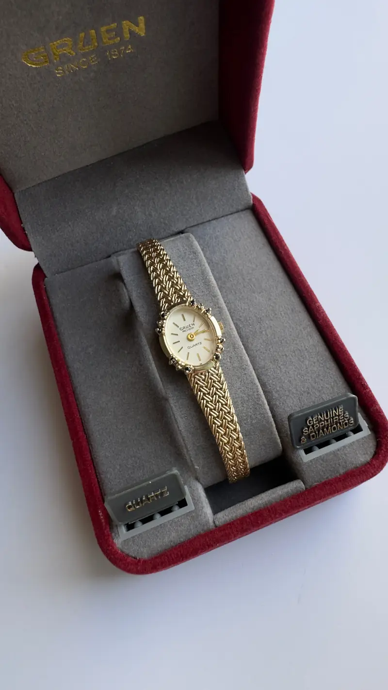 Gruen Precision Diamond & Sapphire Oval Bracelet Watch
