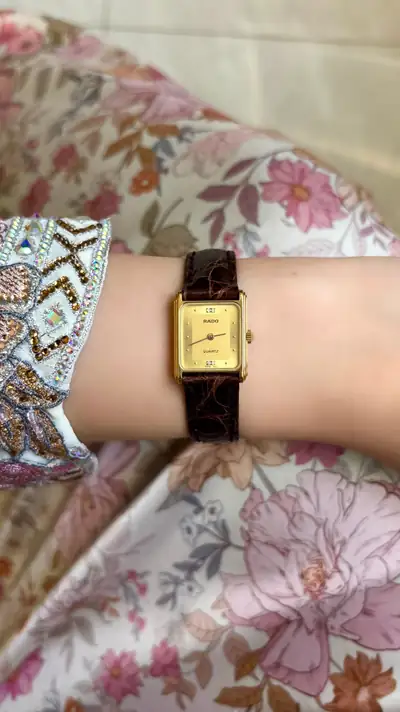 Rado Rectangular Gold-Tone Diamond Marker Watch 7