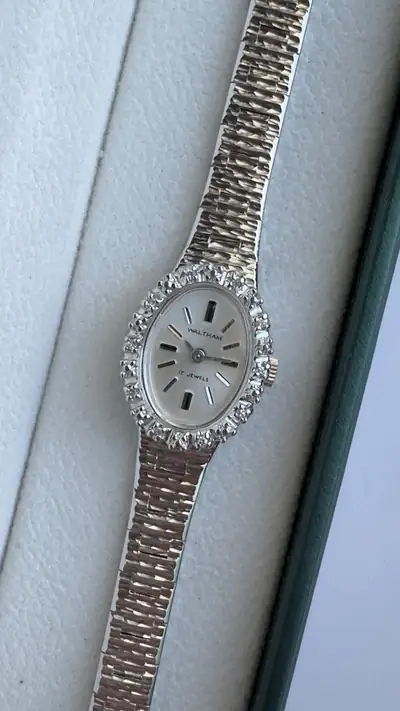 Waltham Diamond-Set Oval Silver-Tone Bracelet Watch 3