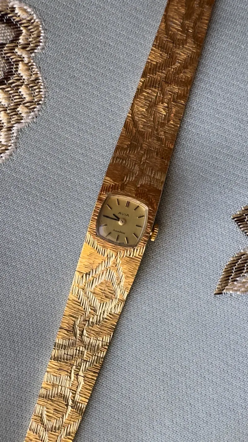 Avia Incabloc Textured Gold-Tone Cuff Watch