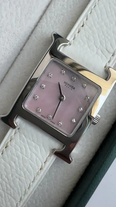 Hermès H Watch Small Model Pink Diamond Dial 2