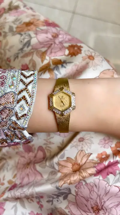 Omega 14K Solid Gold Diamond-Set Hexagonal Watch 8