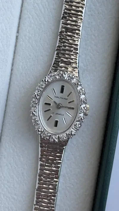Waltham Diamond-Set Oval Silver-Tone Bracelet Watch 2