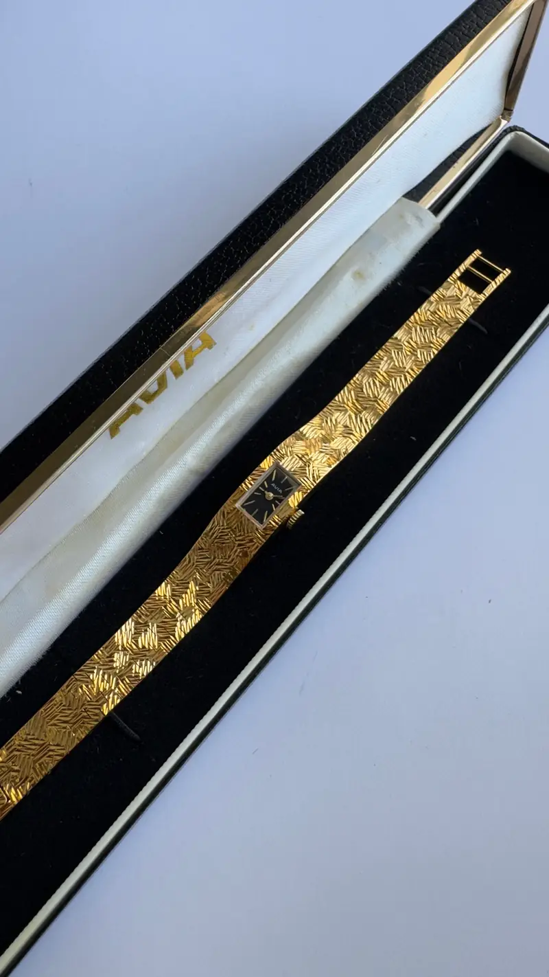 Avia Black Dial Textured Gold-Tone Bracelet Watch