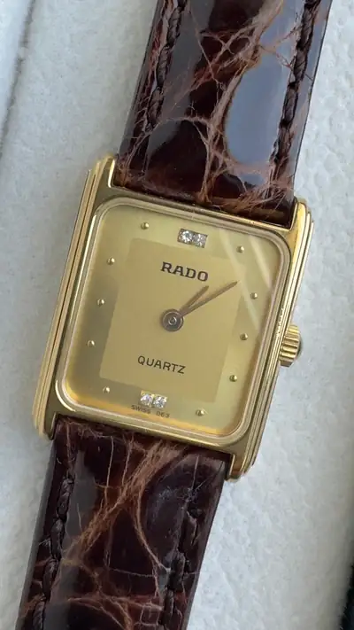 Rado Rectangular Gold-Tone Diamond Marker Watch 2