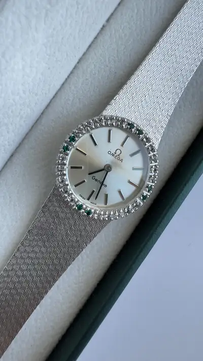 Omega Genève Diamond & Emerald Silver-Tone Bracelet Watch 7