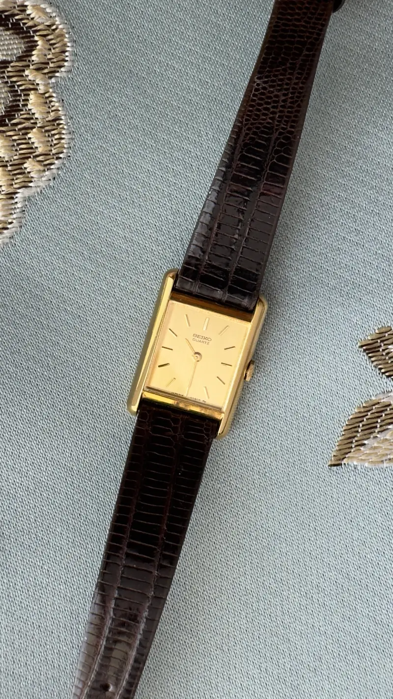 Seiko Rectangular Gold Dial Watch