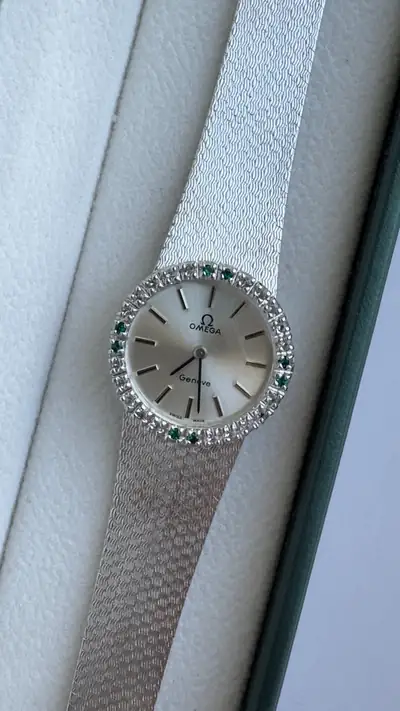 Omega Genève Diamond & Emerald Silver-Tone Bracelet Watch 3