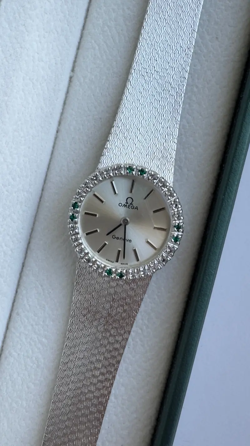 Omega Genève Diamond & Emerald Silver-Tone Bracelet Watch — image 3