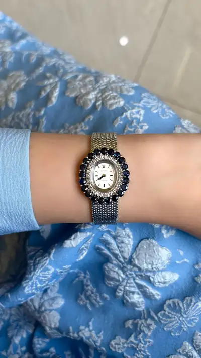 ساعة رولكس بريسيجن بيضاوية بالألماس والياقوت الأزرق 7