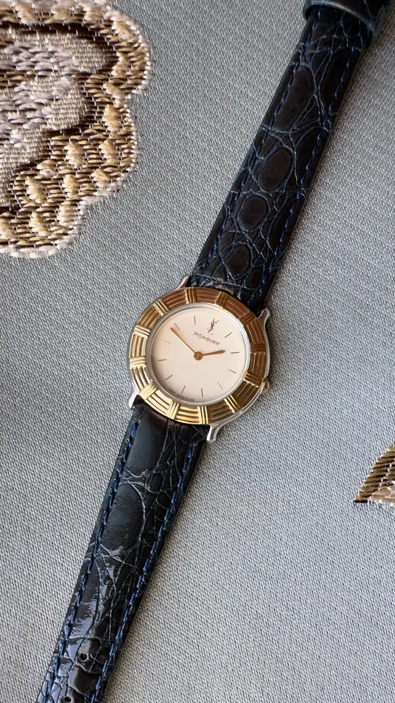 Yves Saint Laurent Two-Tone Textured Bezel Watch