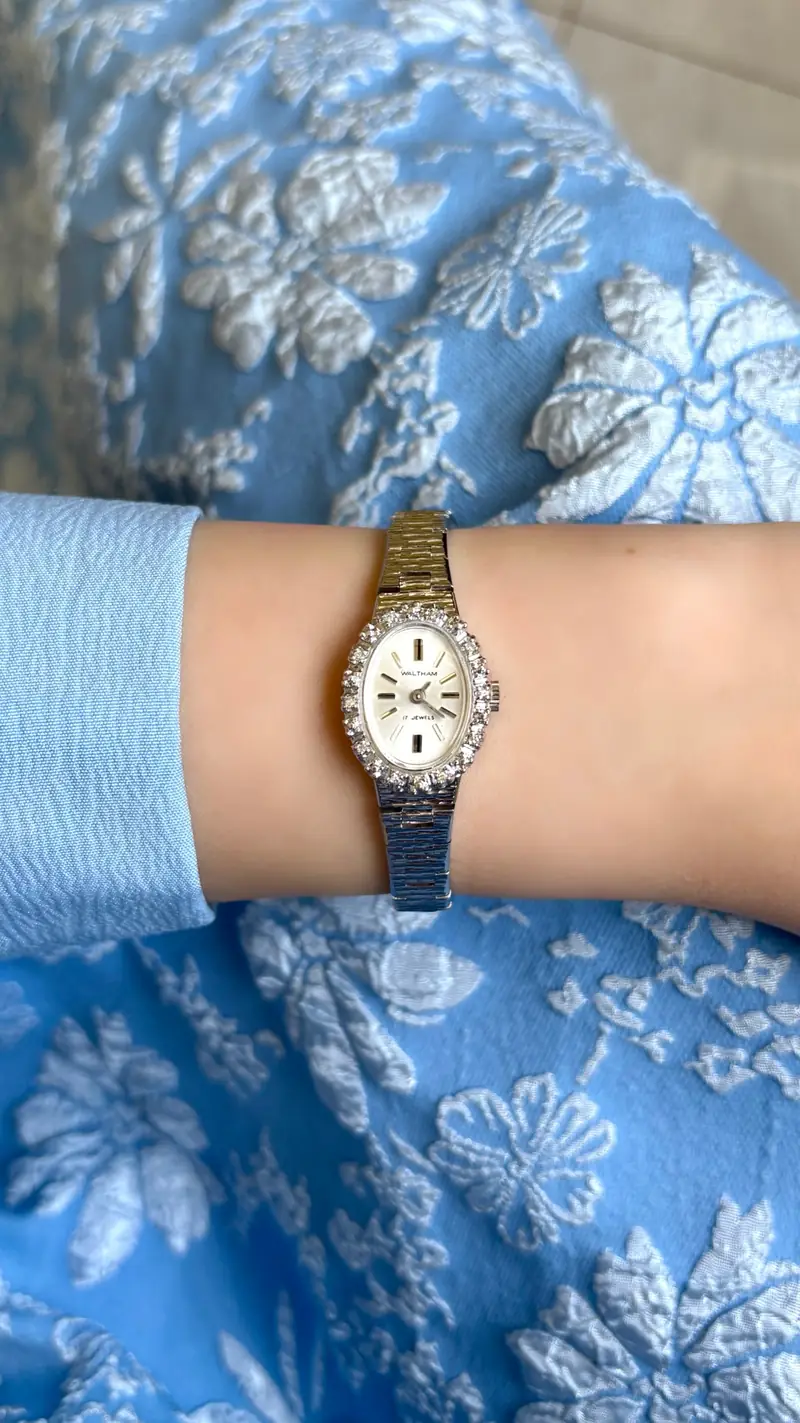 Waltham Diamond-Set Oval Silver-Tone Bracelet Watch — image 8