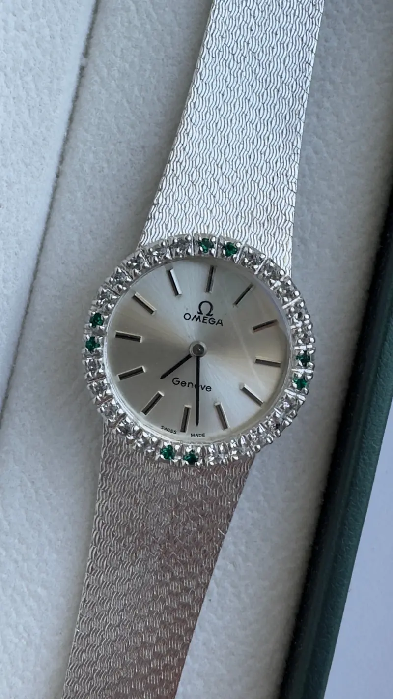 Omega Genève Diamond & Emerald Silver-Tone Bracelet Watch — image 2