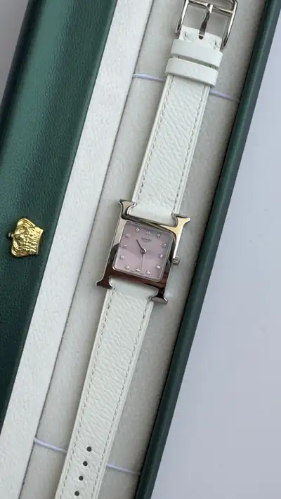 Hermès H Watch Small Model Pink Diamond Dial 4
