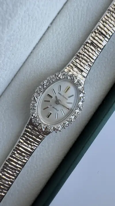 Waltham Diamond-Set Oval Silver-Tone Bracelet Watch 7