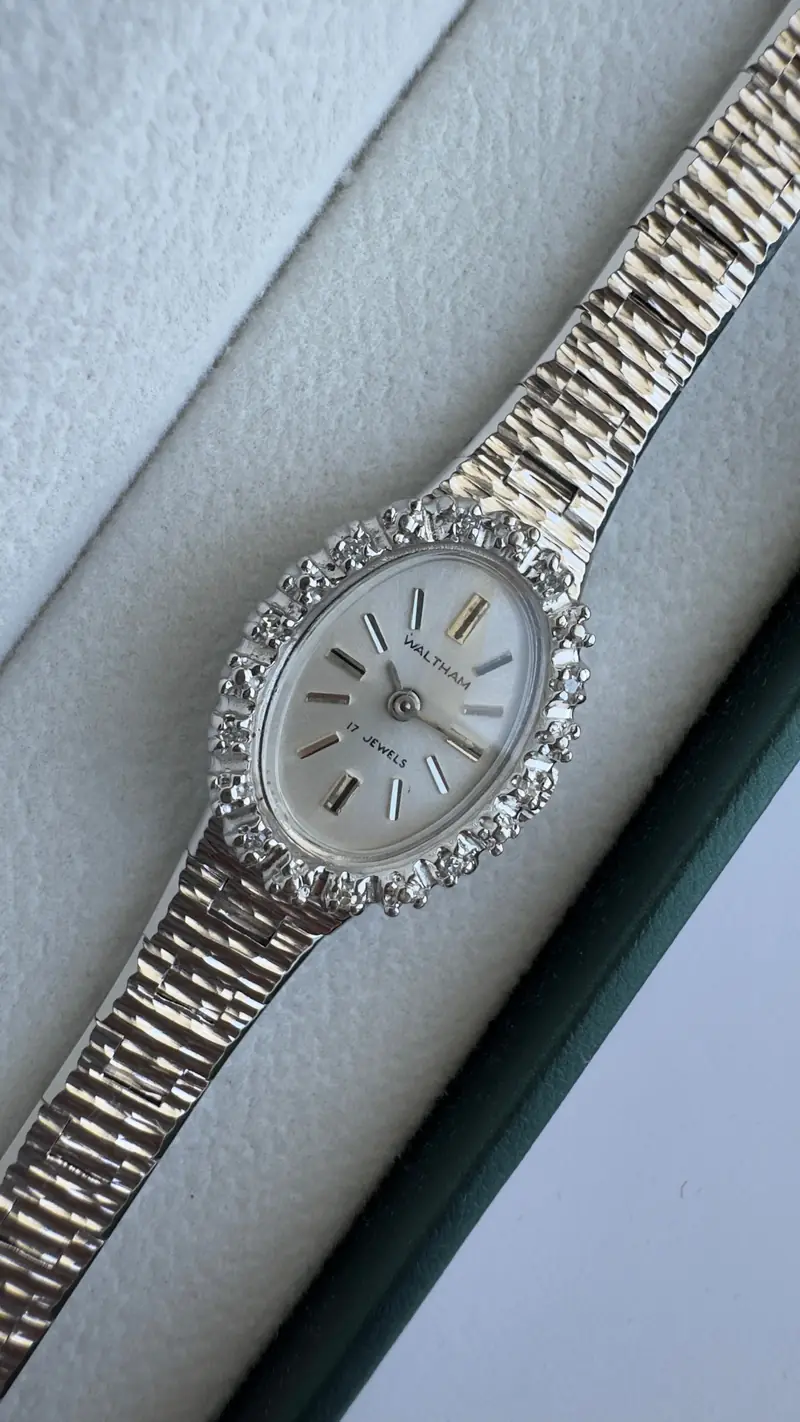 Waltham Diamond-Set Oval Silver-Tone Bracelet Watch — image 7