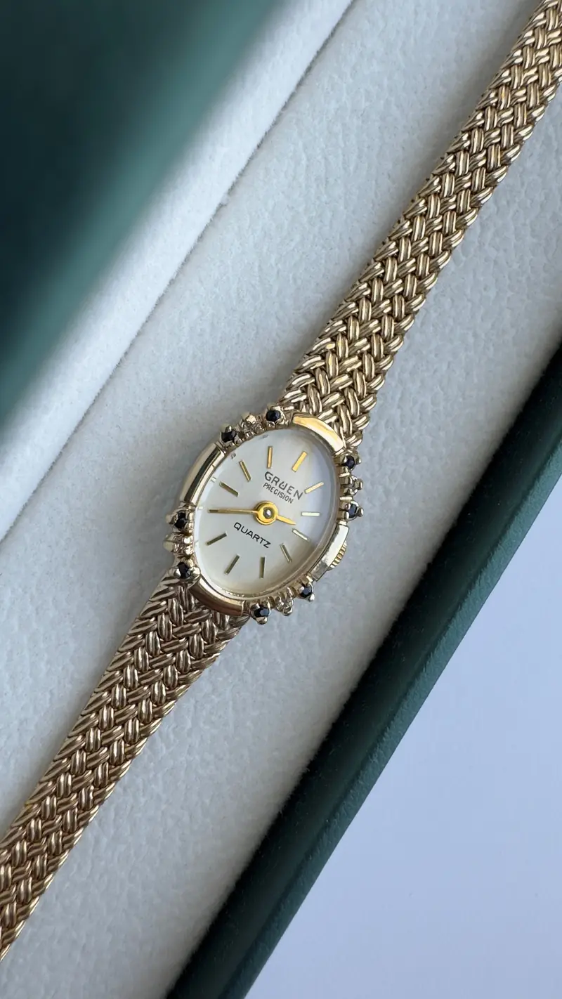 Gruen Precision Diamond & Sapphire Oval Bracelet Watch — image 5