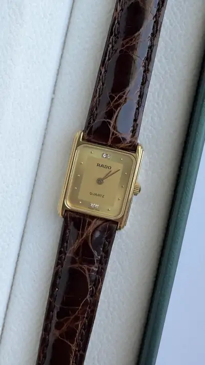 Rado Rectangular Gold-Tone Diamond Marker Watch 3