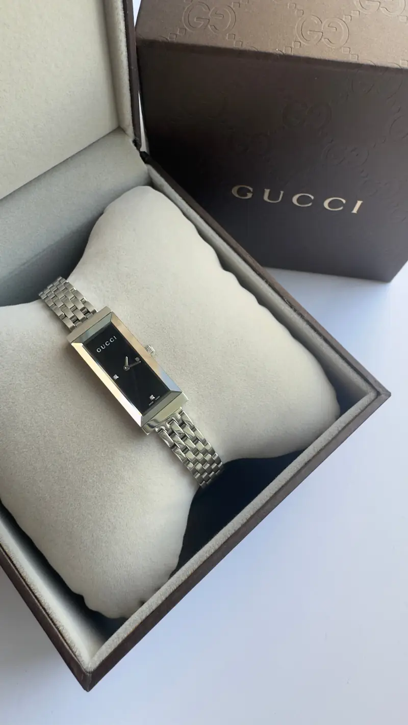 Gucci G-Frame Black Dial Diamond Marker Bracelet Watch