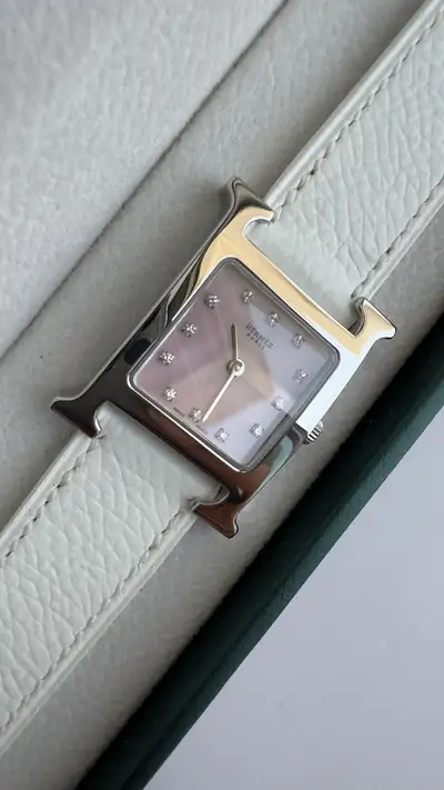 Hermès H Watch Small Model Pink Diamond Dial 5