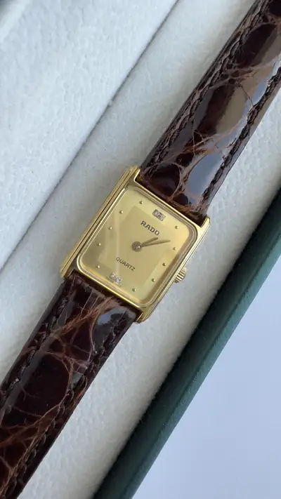 Rado Rectangular Gold-Tone Diamond Marker Watch 6