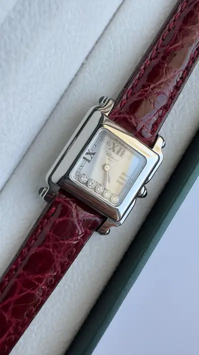 Chopard Happy Sport Square Burgundy Strap Watch 7